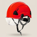 Safety helmet with glasses, red — ventilation, dial adjustment