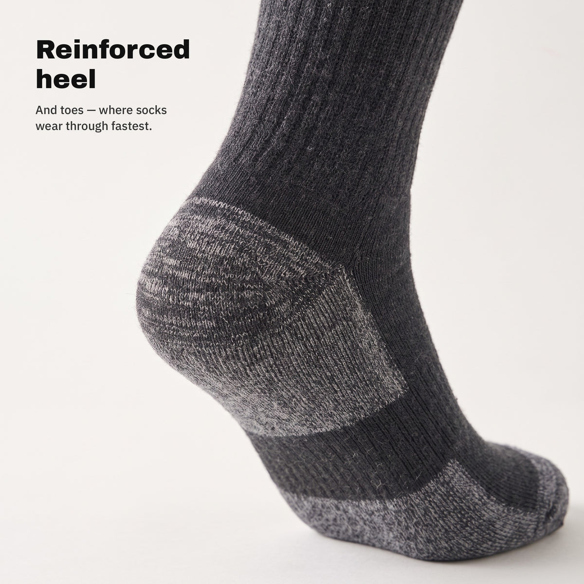 Reinforced heel and toes of the graphite work socks