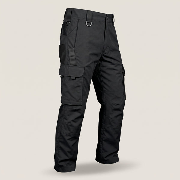 Black cargo work trousers with multiple pockets — front
