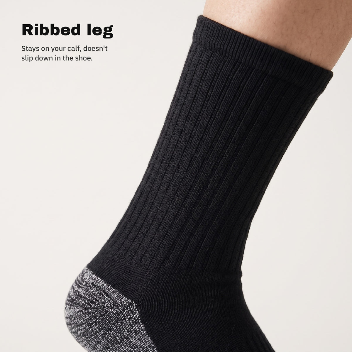 Ribbed leg of the black work socks